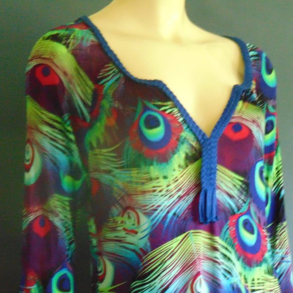 Custo Barcelona Peacock Pattern V-Neck Viscose Dress M - Picture 2 of 7